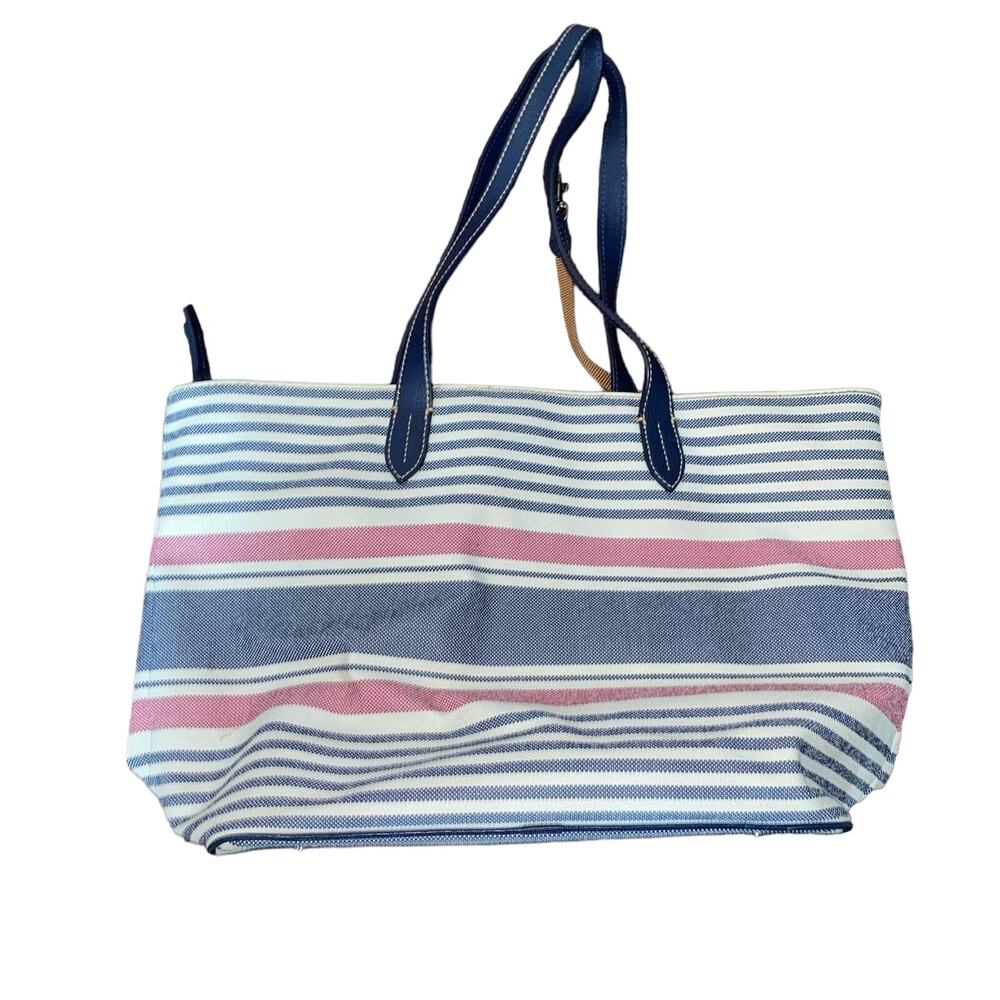 Dooney & Bourke Waverly Shopper Tote Striped Zippered Navy Red Handbag Purse - Picture 3 of 15